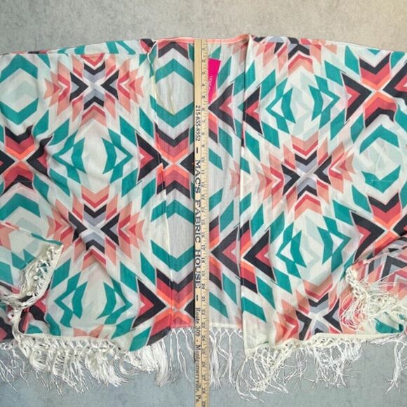 Kimono Cardigan Womens Size S/M Aztec Ivory Open Boxy Fringe Bohemian Cover Up - Picture 13 of 13